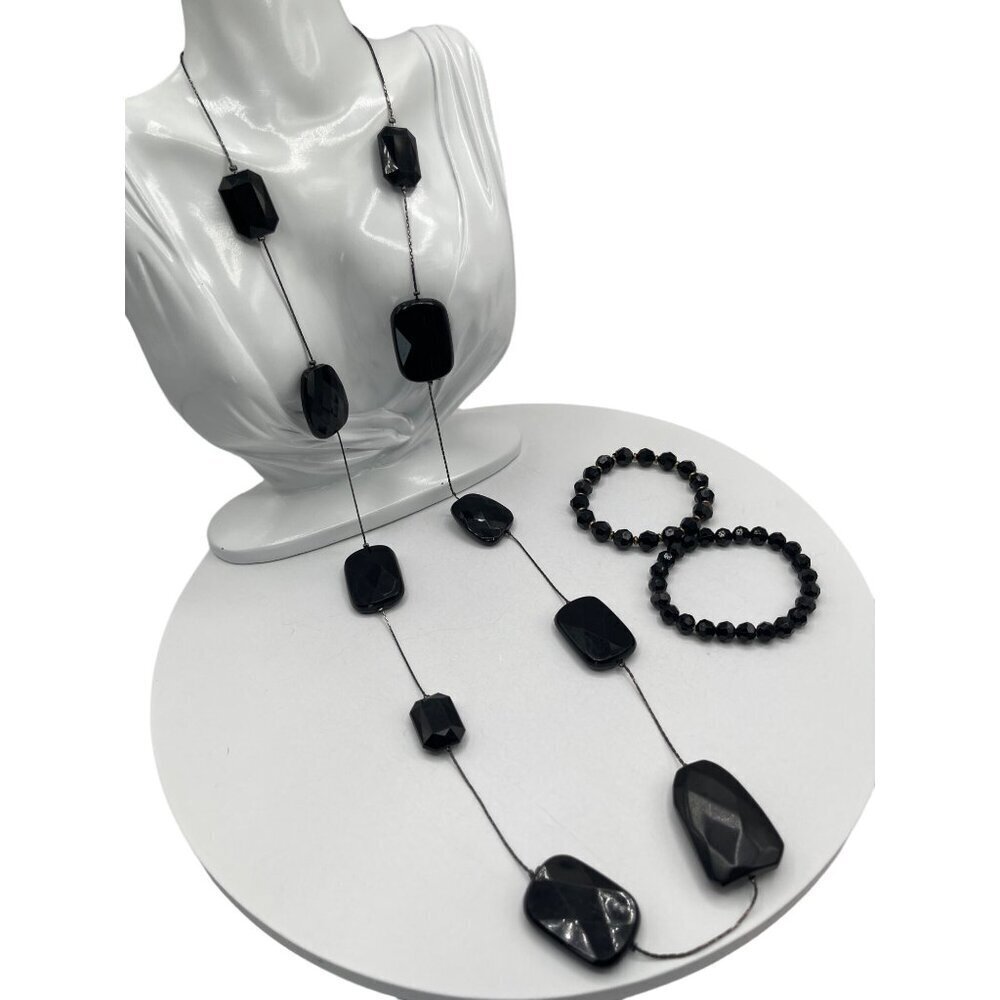 Black Beaded Necklace & Bracelet Set  Fashion Jewelry For Women  M03 - Picture 3 of 6
